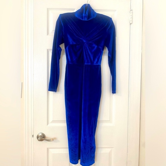 Brand new never worn velvet high neck long sleeve dress - Blue - Size Small - Picture 1 of 4